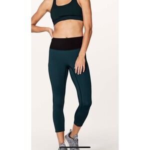 Lululemon Run The Day Crop Leggings 17" Submarine Black Nulux High Rise Size 6